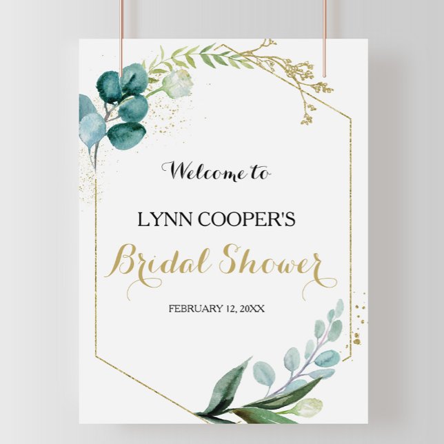 Gold & Green Eucalyptus Bridal Shower Welcome Poster (Creator Uploaded)