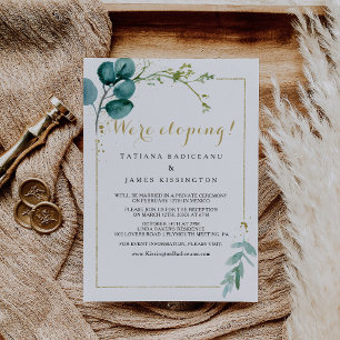 Gold & Green Eucalyptus Elopement Reception Invitation