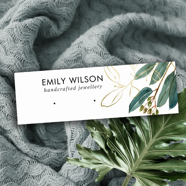 GOLD GREEN EUCALYPTUS FAUNA EARRING STUD DISPLAY MINI BUSINESS CARD (Creator Uploaded)