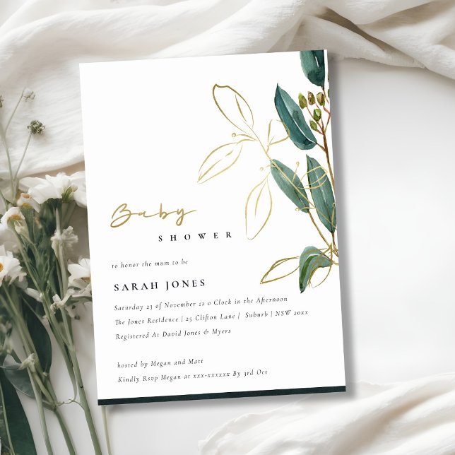 GOLD GREEN EUCALYPTUS FOLIAGE BABY SHOWER INVITE (Creator Uploaded)