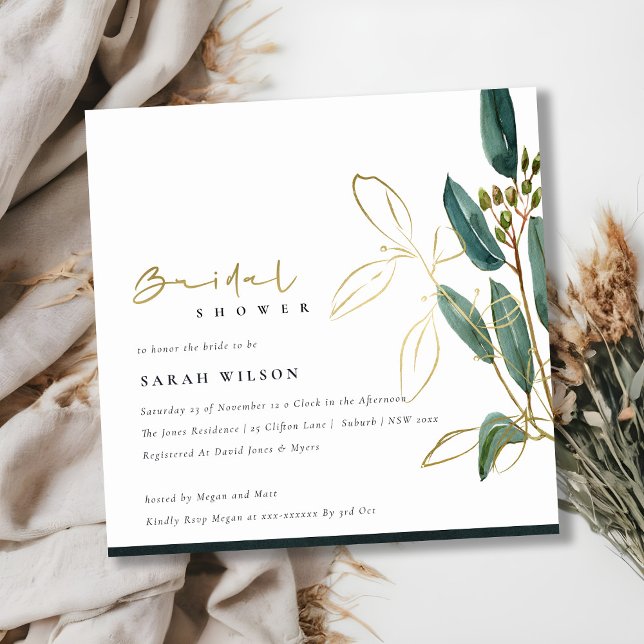 GOLD GREEN EUCALYPTUS FOLIAGE BRIDAL SHOWER INVITE (Creator Uploaded)
