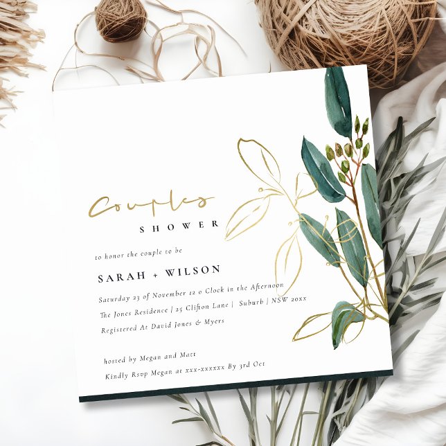 GOLD GREEN EUCALYPTUS FOLIAGE COUPLE SHOWER INVITE (Creator Uploaded)