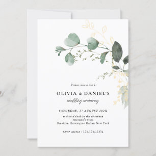Gold & Green Eucalyptus Minimalist Wedding Invitation