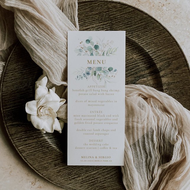 Gold Green Eucalyptus Wedding Menu (Creator Uploaded)
