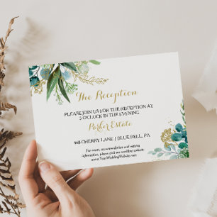 Gold Green Eucalyptus Wedding Reception Card