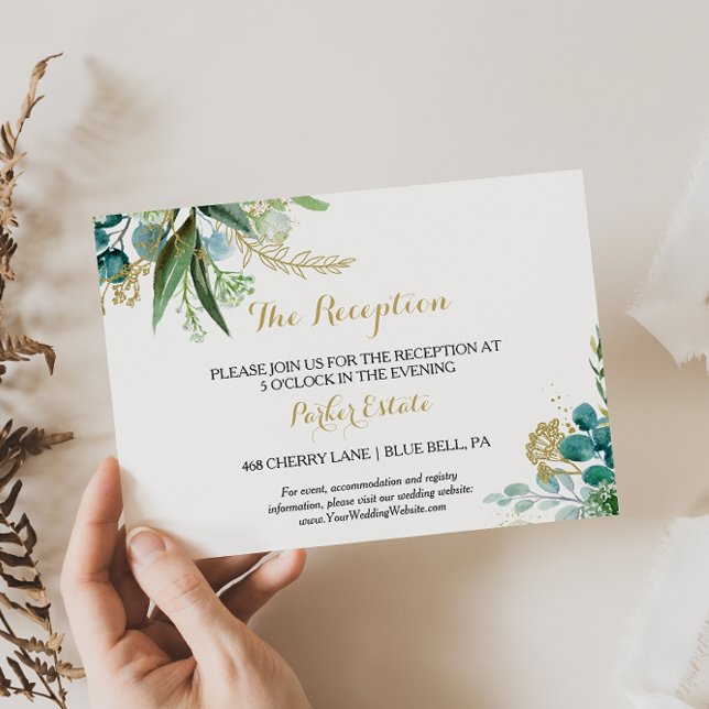 Gold Green Eucalyptus Wedding Reception Card (Creator Uploaded)