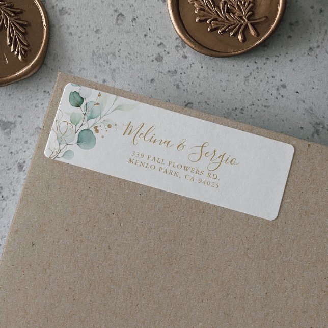Gold Green Eucalyptus Wedding Return Address  (Creator Uploaded)