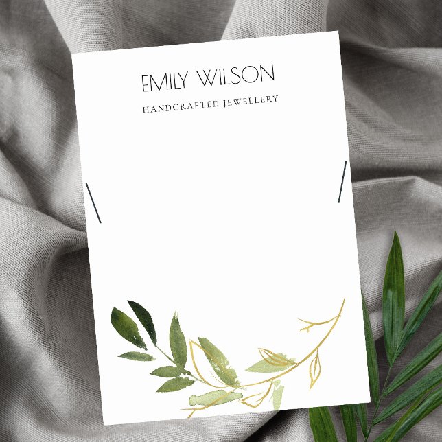 GOLD GREEN FAUNA WATERCOLOR NECKLACE DISPLAY LOGO BUSINESS CARD (Creator Uploaded)