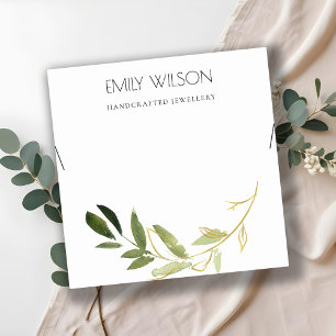 GOLD GREEN FAUNA WATERCOLOR NECKLACE DISPLAY LOGO SQUARE BUSINESS CARD