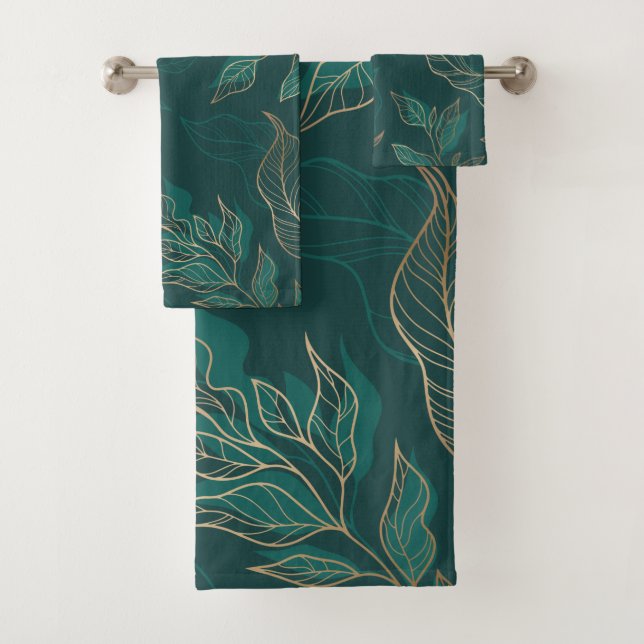 Gold Green Floral Bath Towel Set (Insitu)