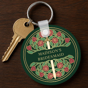 Gold Green Floral Bridesmaid Royal Wedding Gift Key Ring