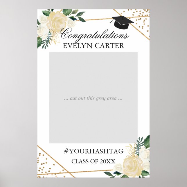 Gold Green Floral Graduation Party Photo Prop Poster (Front)