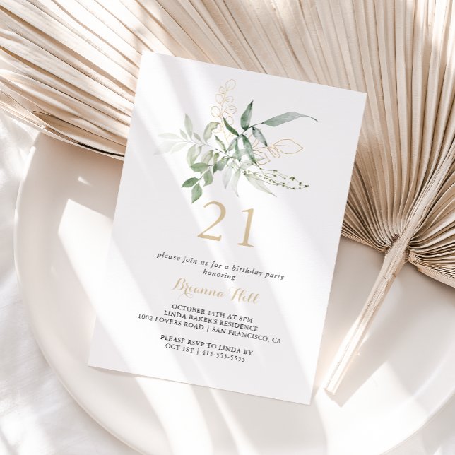 Gold Green Foliage 21st Birthday Party  Invitation (Creator Uploaded)