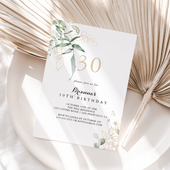 Gold Green Foliage 30th Birthday Party  Invitation (Creator Uploaded)