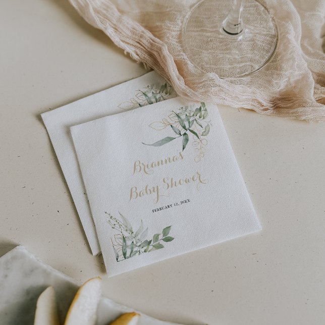 Gold Green Foliage Baby Shower Napkins (Creator Uploaded)