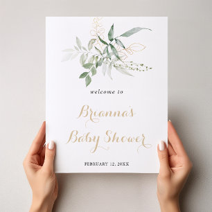 Gold Green Foliage Baby Shower Welcome  Poster