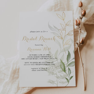 Gold Green Foliage Bridal Brunch Bridal Shower Invitation
