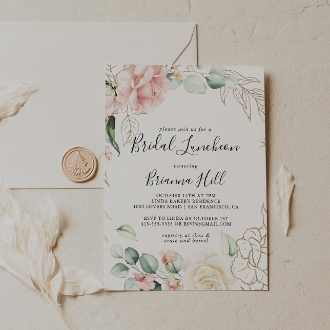 Gold Green Foliage Bridal Luncheon Bridal Shower Invitation (Creator Uploaded)