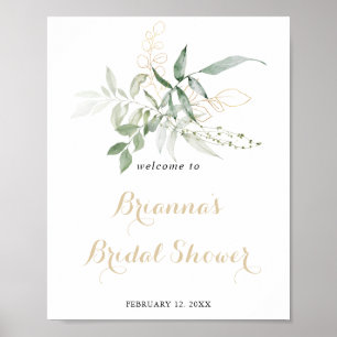 Gold Green Foliage Bridal Shower Welcome Poster