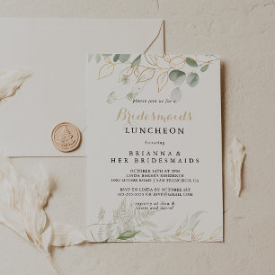 Gold Green Foliage Bridesmaids Luncheon Shower Invitation