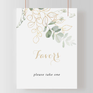 Gold Green Foliage Calligraphy Favours Sign