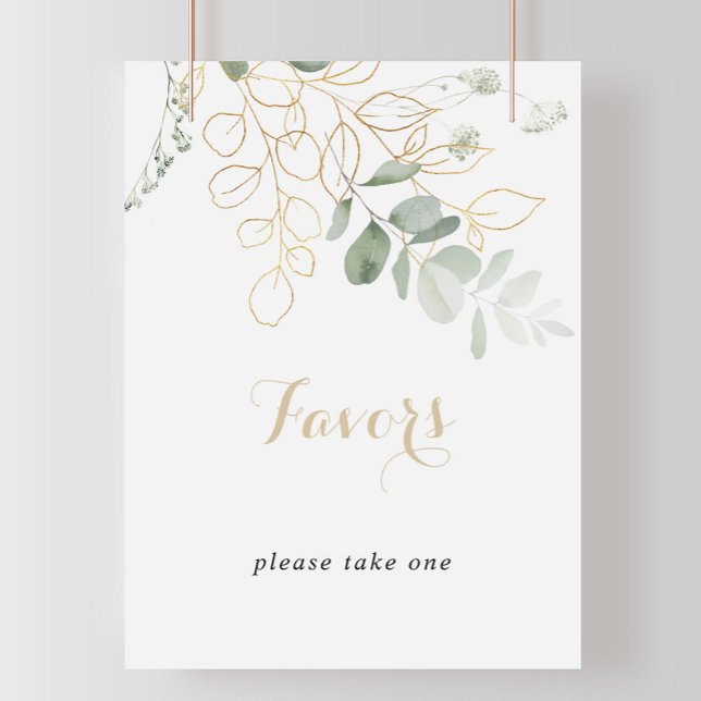 Gold Green Foliage Calligraphy Favours Sign (Creator Uploaded)