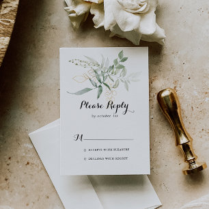 Gold Green Foliage Calligraphy RSVP Card