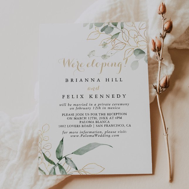 Gold Green Foliage Elopement Reception  Invitation (Creator Uploaded)