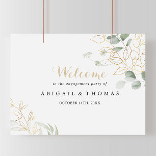 Gold Green Foliage Engagement Party Welcome Sign