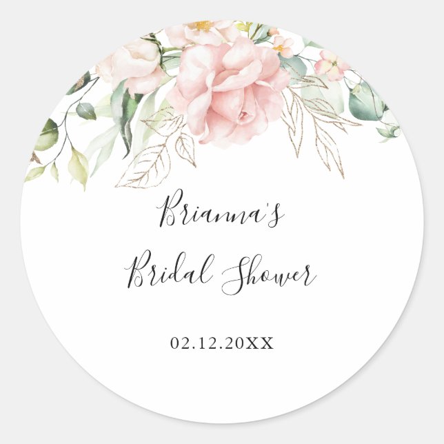 Gold Green Foliage Floral Bridal Shower Favour Classic Round Sticker (Front)