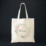 Gold Green Foliage Floral Bridesmaid Tote Bag<br><div class="desc">This gold green foliage floral bridesmaid tote bag is the perfect wedding gift to present your bridesmaids and maid of honour for a simple wedding. The design features hand-drawn gold and green botanical foliage with pink,  blush and white flowers,  inspiring natural beauty.</div>