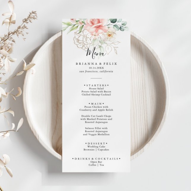 Gold Green Foliage Floral Dinner Menu (Creator Uploaded)