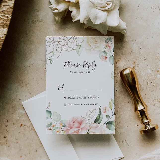 Gold Green Foliage Floral RSVP (Creator Uploaded)