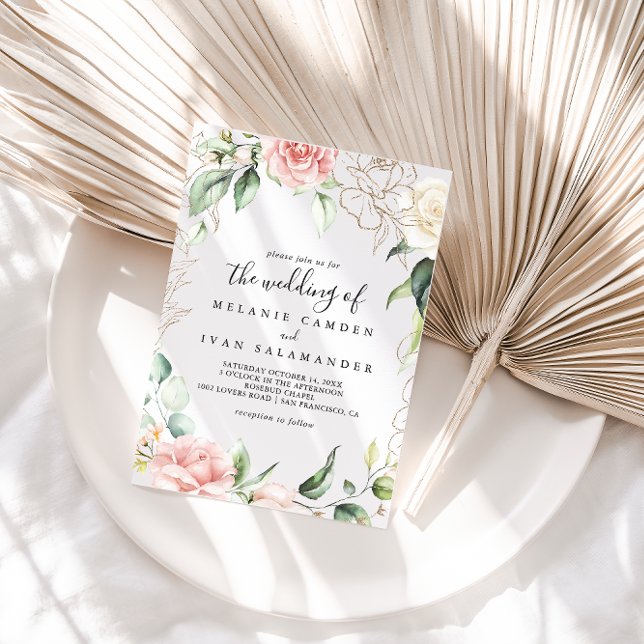 Gold Green Foliage Floral The Wedding Of Invitation (Creator Uploaded)