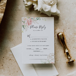 Gold Green Foliage Floral Wedding Menu Choice RSVP