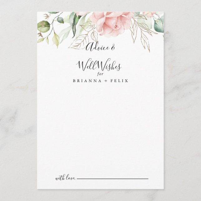 Gold Green Foliage Floral Wedding Well Wishes Advice Card (Front)