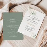 Gold Green Foliage Front & Back Wedding  Invitation<br><div class="desc">This gold green foliage front and back wedding invitation is perfect for a rustic wedding. This artistic design features hand-drawn watercolor gold and green foliage ,  inspiring natural beauty.

Save paper by including more details on the back of the invitation instead of on a separate enclosure card.</div>