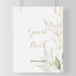 Gold Green Foliage Guest Book Sign