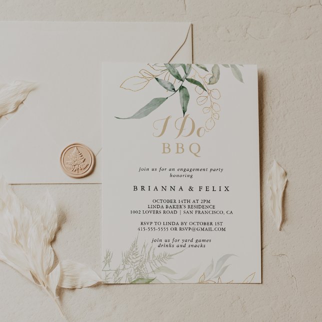 Gold Green Foliage I Do BBQ Engagement Party  Invitation (Creator Uploaded)