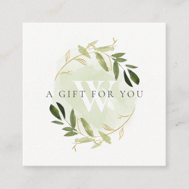GOLD GREEN FOLIAGE INITIAL WREATH GIFT CERTIFICATE (Front)