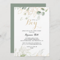 Gold Green Foliage It's A Boy Baby Shower