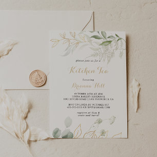 Gold Green Foliage Kitchen Tea Bridal Shower  Invitation