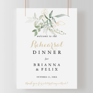 Gold Green Foliage Rehearsal Dinner Welcome Sign