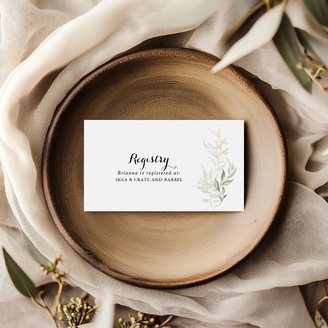 Gold Green Foliage Wedding Gift Registry  Enclosure Card (Creator Uploaded)