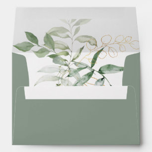 Gold Green Foliage Wedding Invitation Envelope