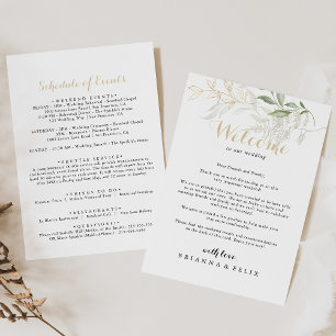 Gold Green Foliage Wedding Welcome Letter