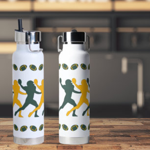 Gold & Green Football Player silhouette figure Water Bottle