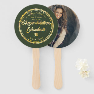 Gold Green Graduation Photo Class of 2023 Hand Fan