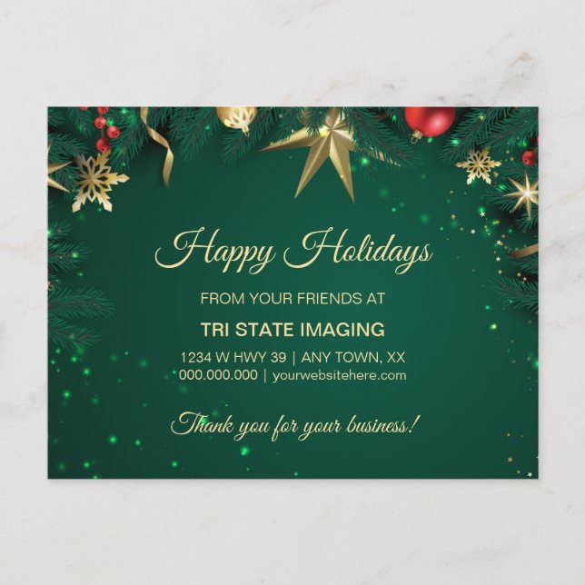 Gold Green Holiday Decor Customer Appreciation Postcard (Front)