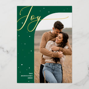 Gold & Green Joy Christmas Modern Family Photo